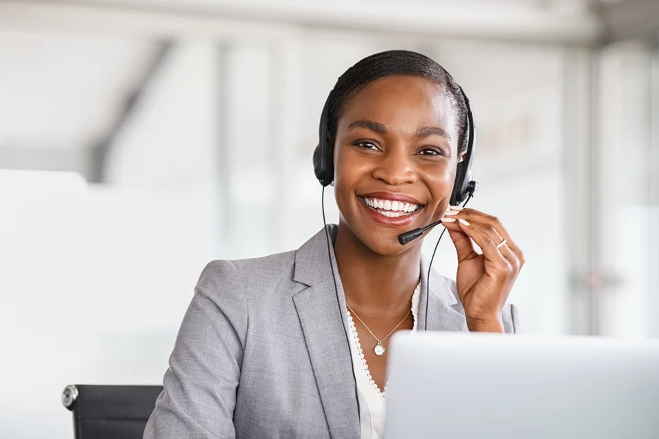 Assistance professional wearing a headset